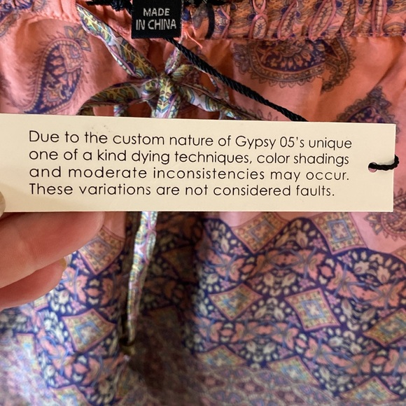 GYPSY05 Boho,100%Silk Sheer Paisley Drawstring Waist Pocket Shorts - Picture 14 of 17